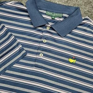 Masters Collection Golf Pima Polo Shirt Navy Blue Purple Striped Logo Mens XL